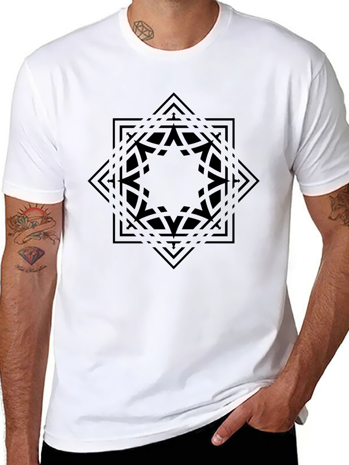 Geometric Star Graphic Black T-Shirt