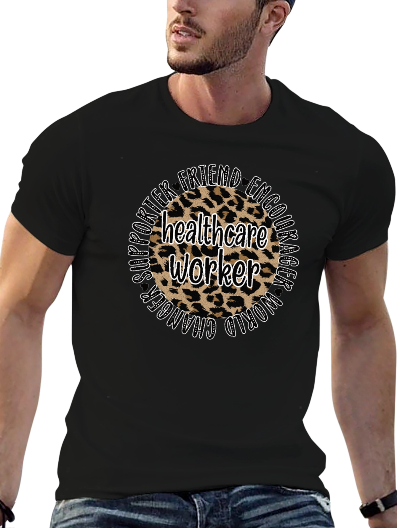 Healthcare Worker Leopard Print Graphic Tee