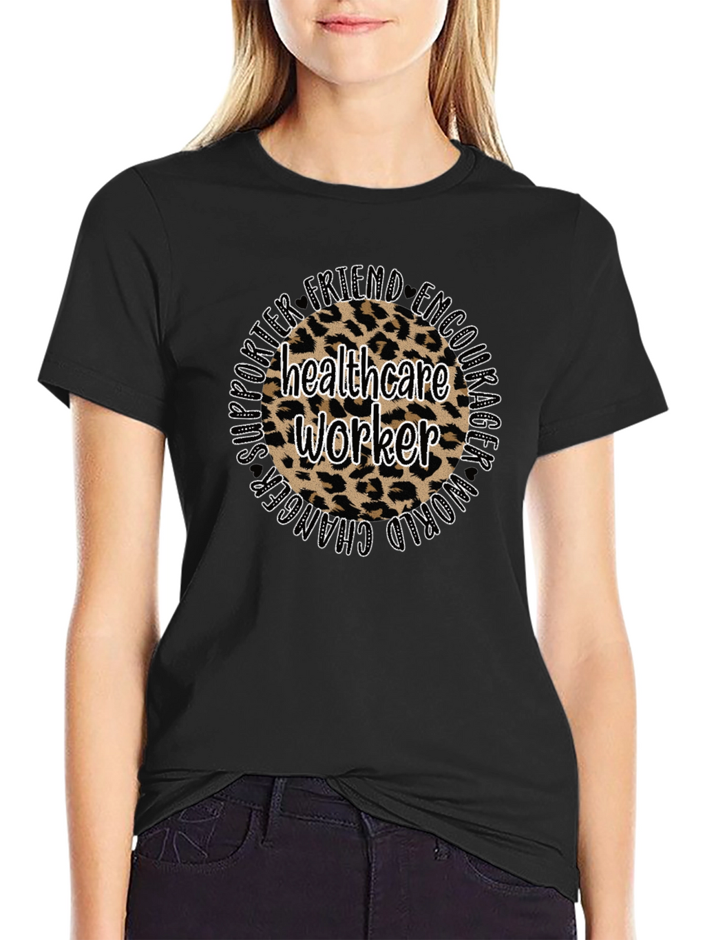 Healthcare Worker Leopard Print Graphic Tee