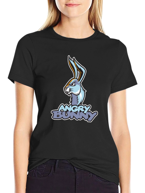 Angry Bunny Graphic T-Shirt - Black Cotton Tee