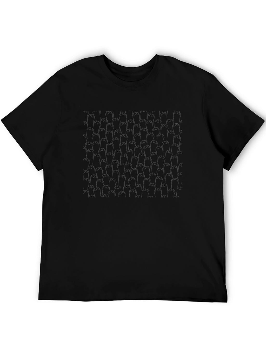 Mens Black Penguin Pattern Crewneck T-Shirt