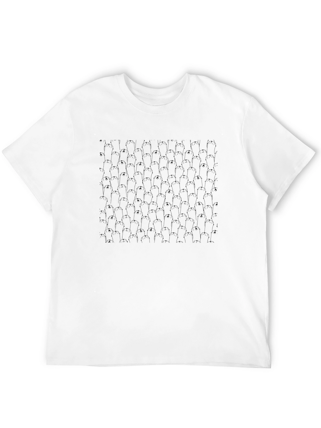 Mens Black Penguin Pattern Crewneck T-Shirt