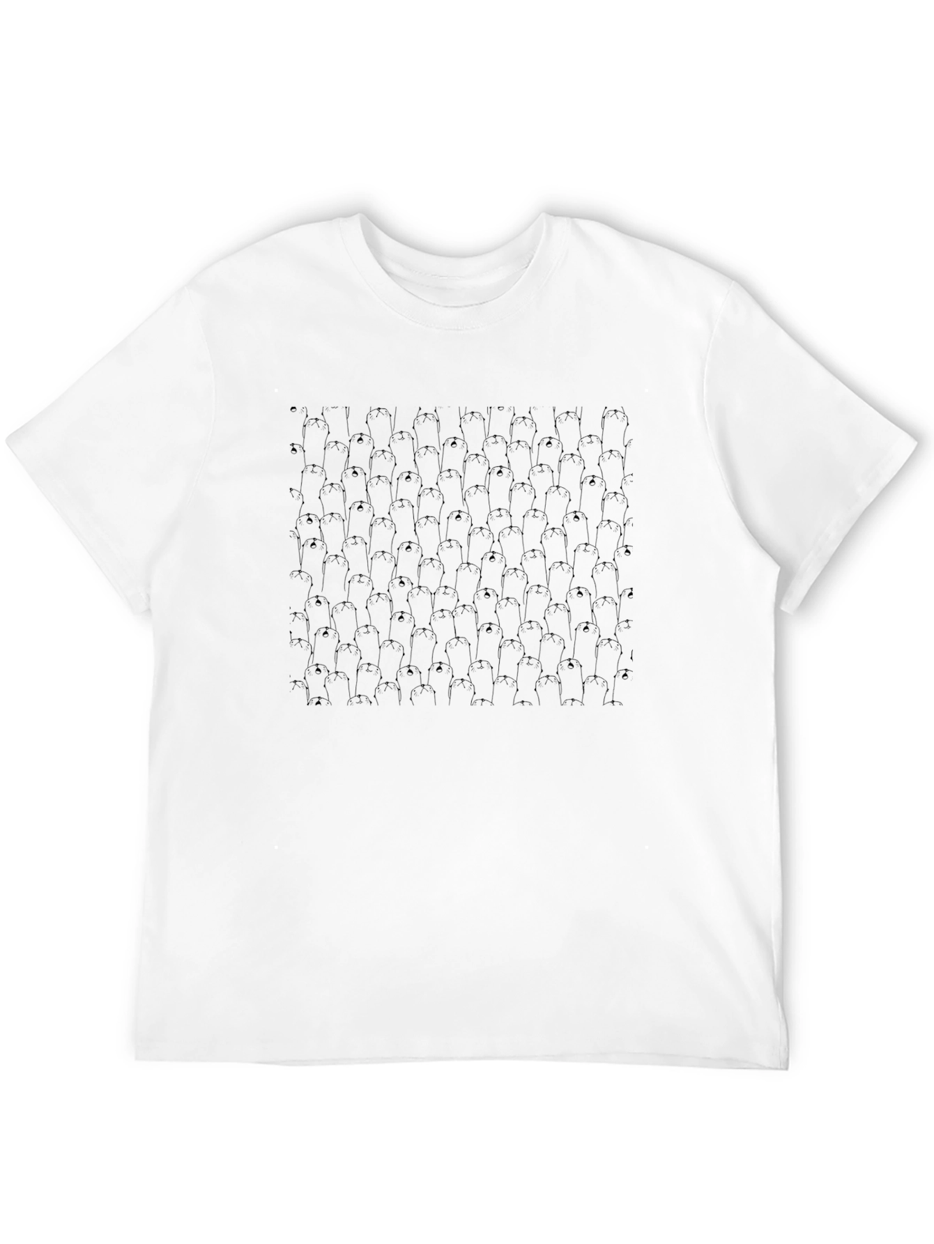 Mens Black Penguin Pattern Crewneck T-Shirt