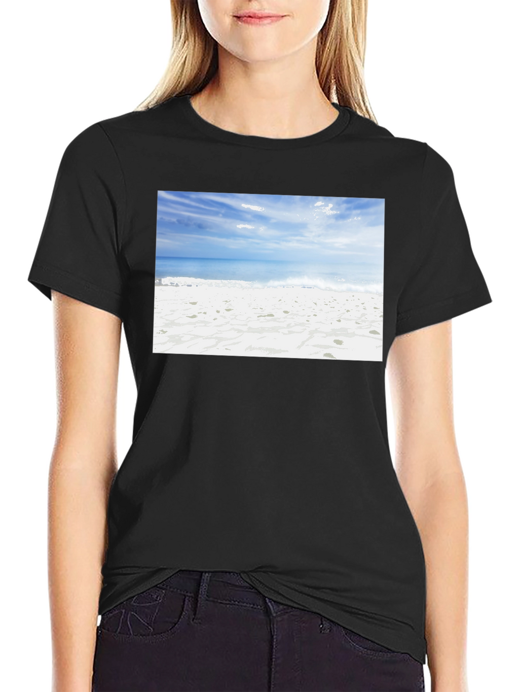 Beach Scene Black Tee - Coastal Vibes
