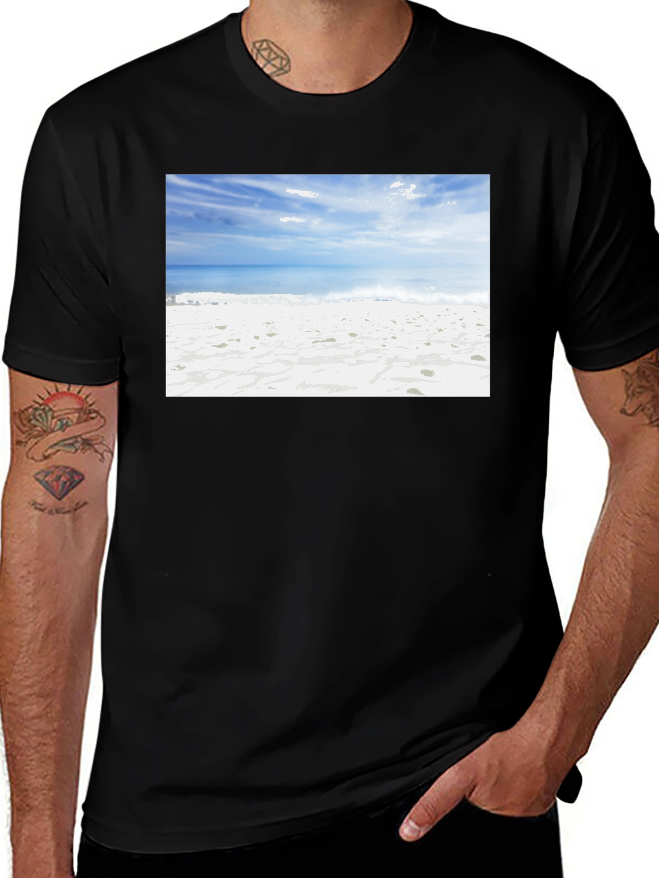 Beach Scene Black Tee - Coastal Vibes