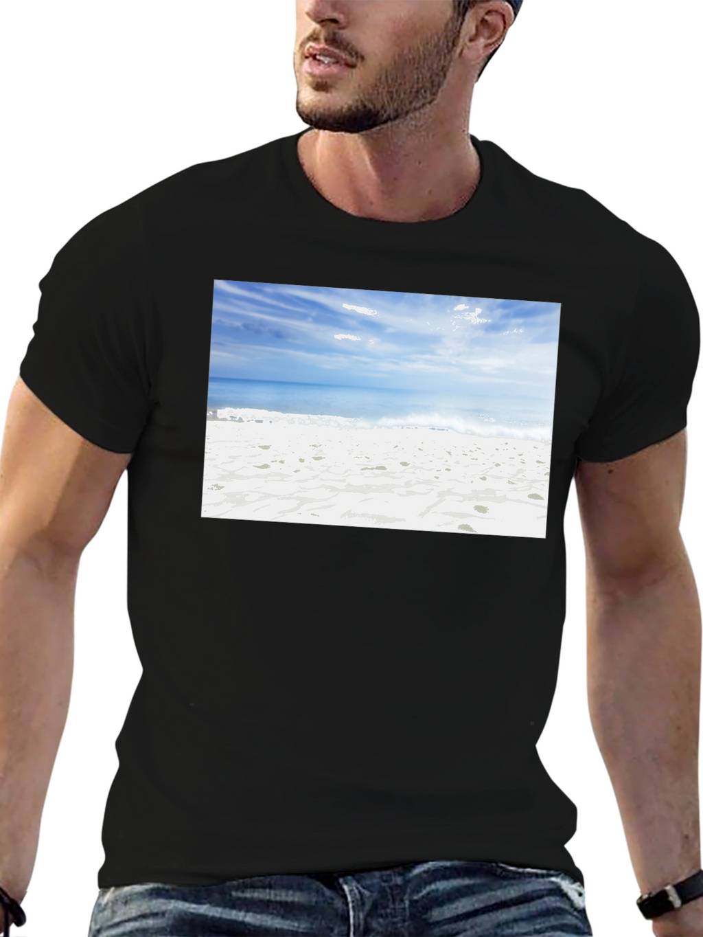 Beach Scene Black Tee - Coastal Vibes