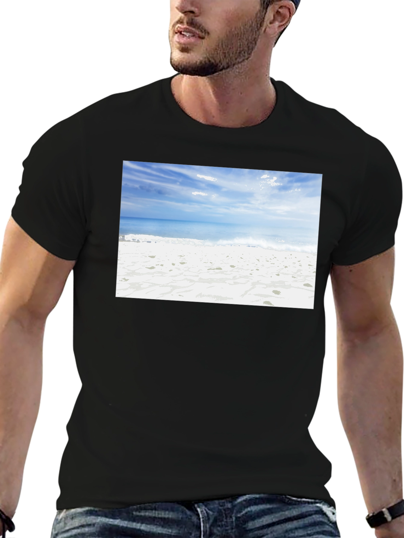 Beach Scene Black Tee - Coastal Vibes