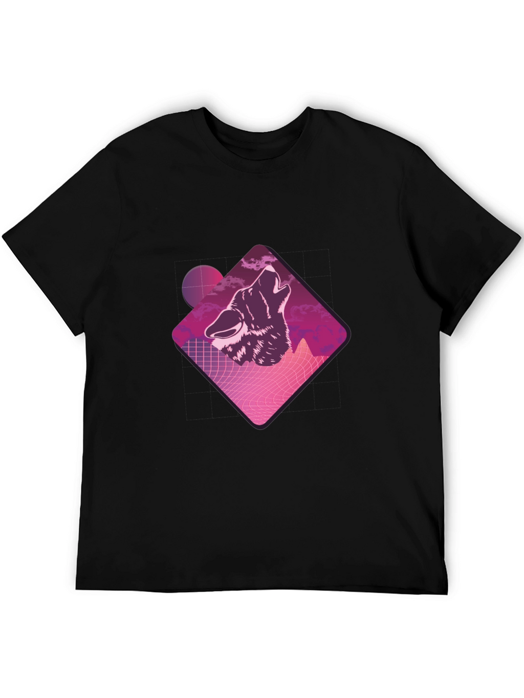 Retro Wolf Graphic Tee - Black Crew Neck T-Shirt