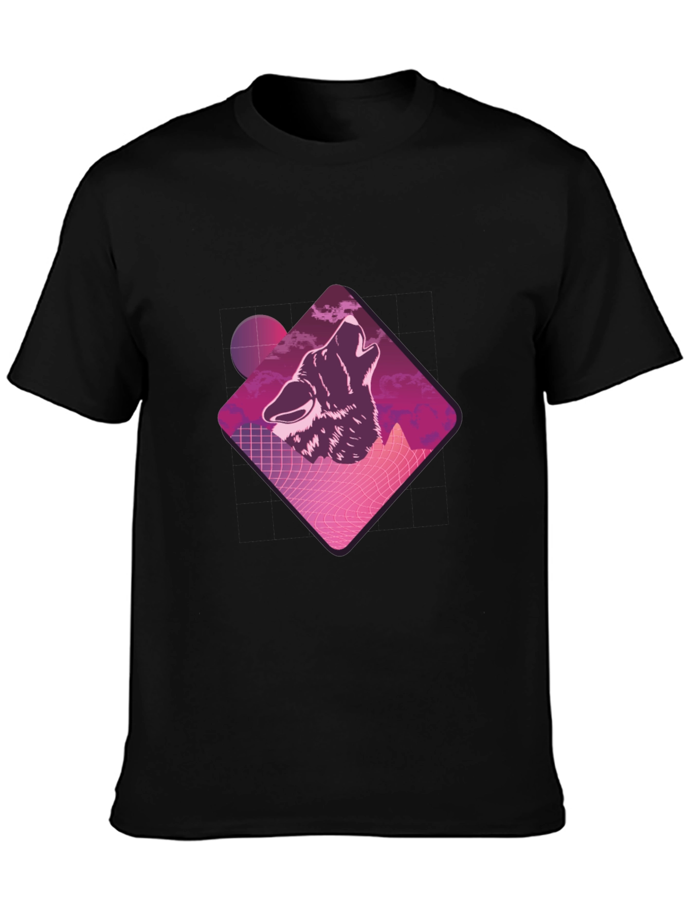 Retro Wolf Graphic Tee - Black Crew Neck T-Shirt