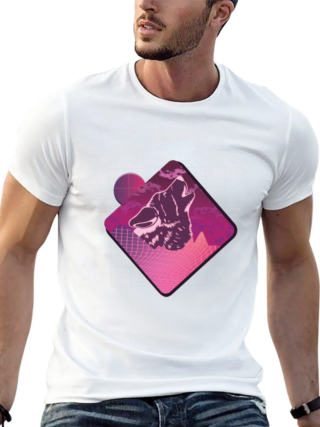 Retro Wolf Graphic Tee - Black Crew Neck T-Shirt