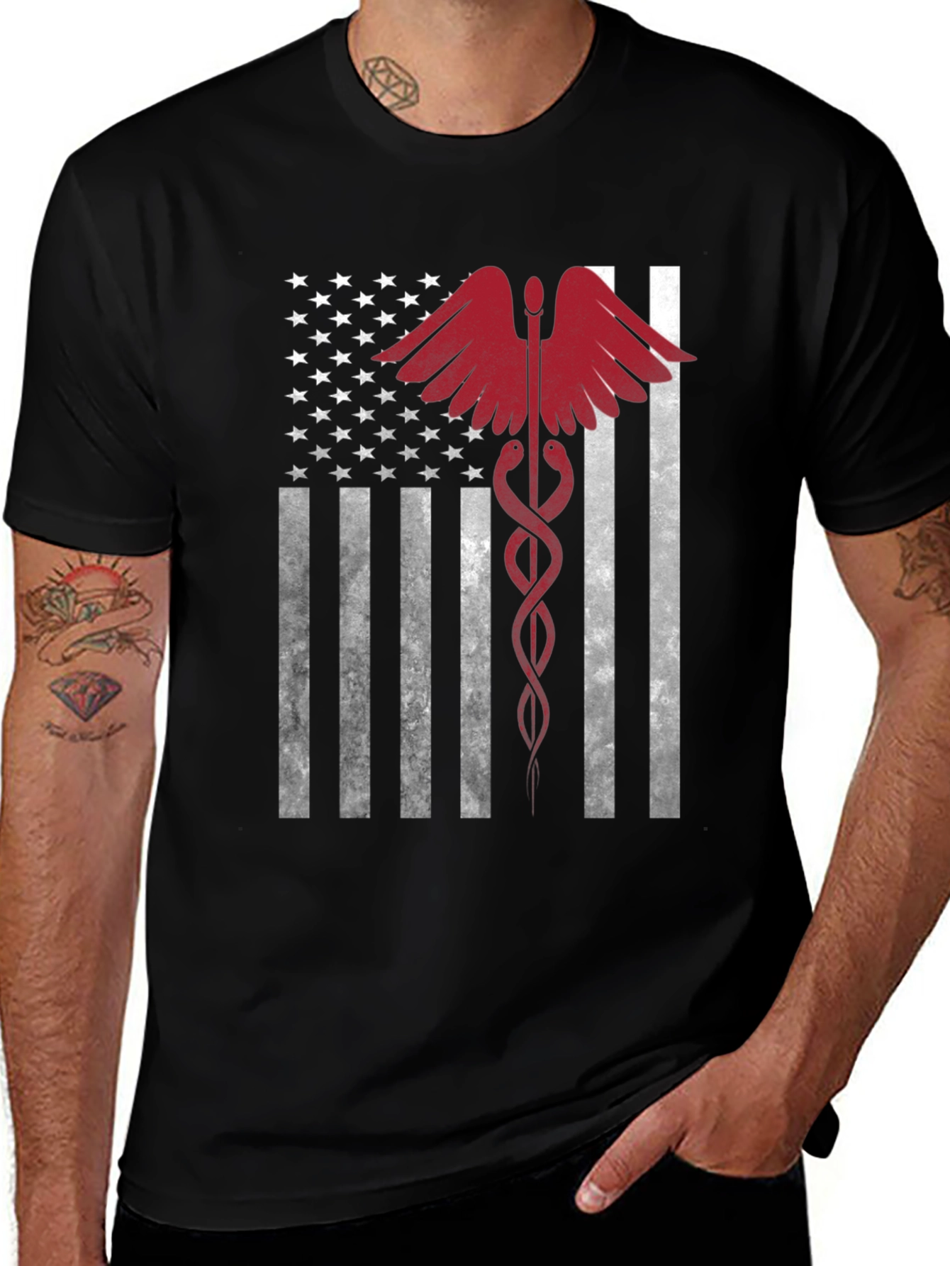 American Flag Medical Caduceus Graphic Tee