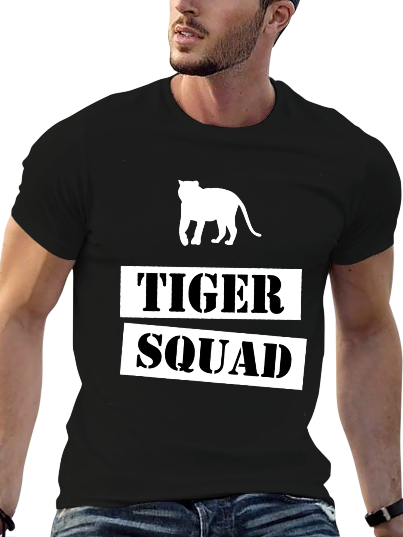 Tiger Squad Graphic Print Black T-Shirt