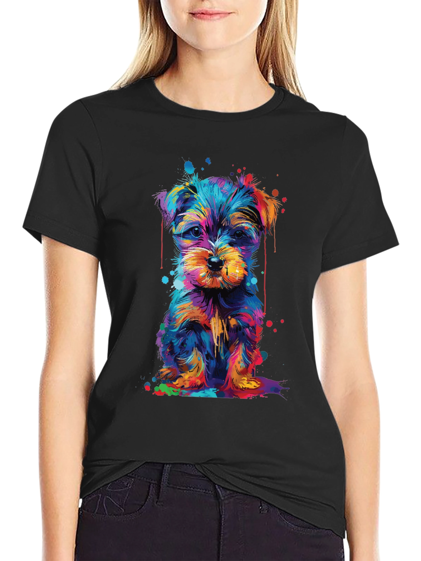 Colorful Yorkshire Terrier Graphic Black T-Shirt