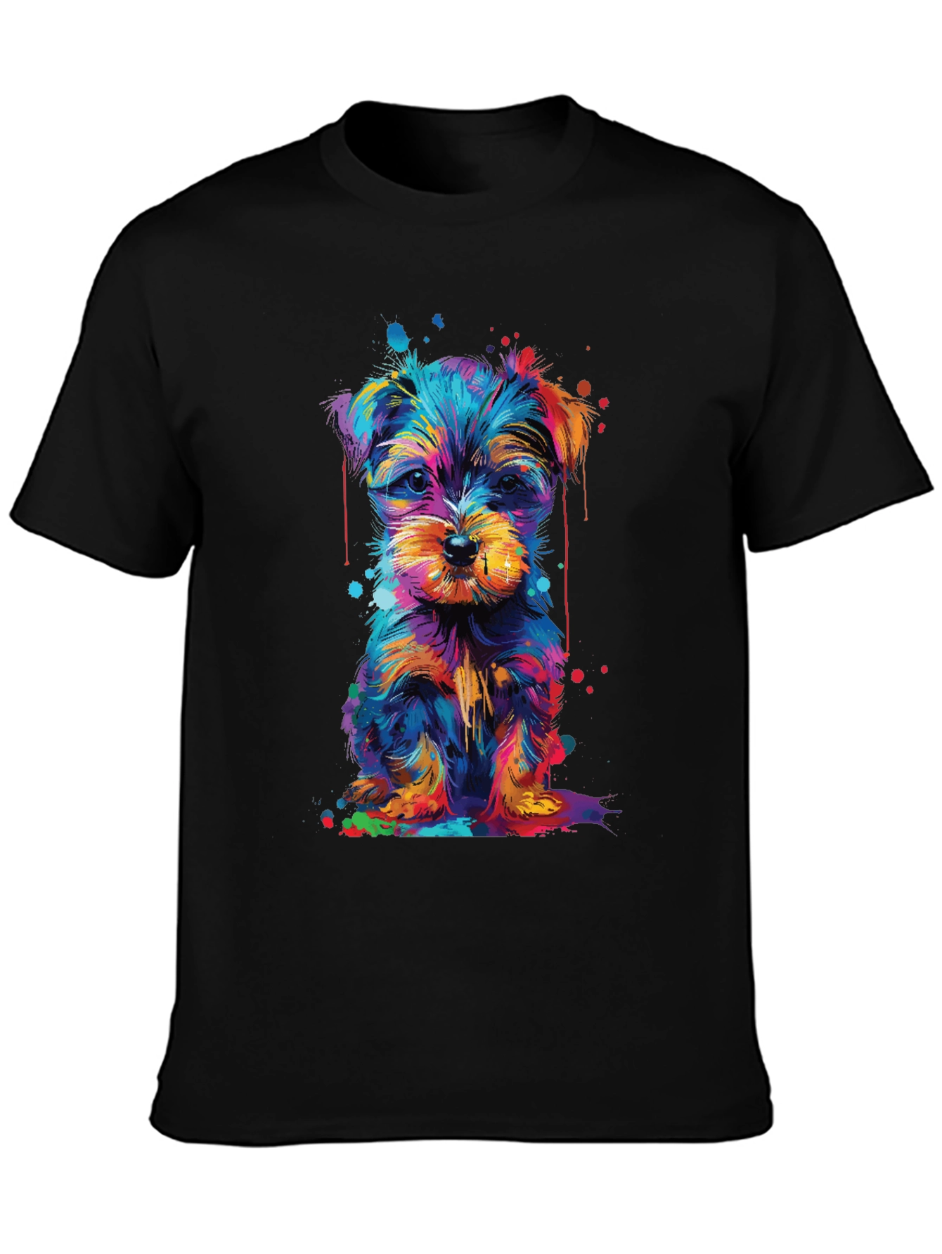 Colorful Yorkshire Terrier Graphic Black T-Shirt