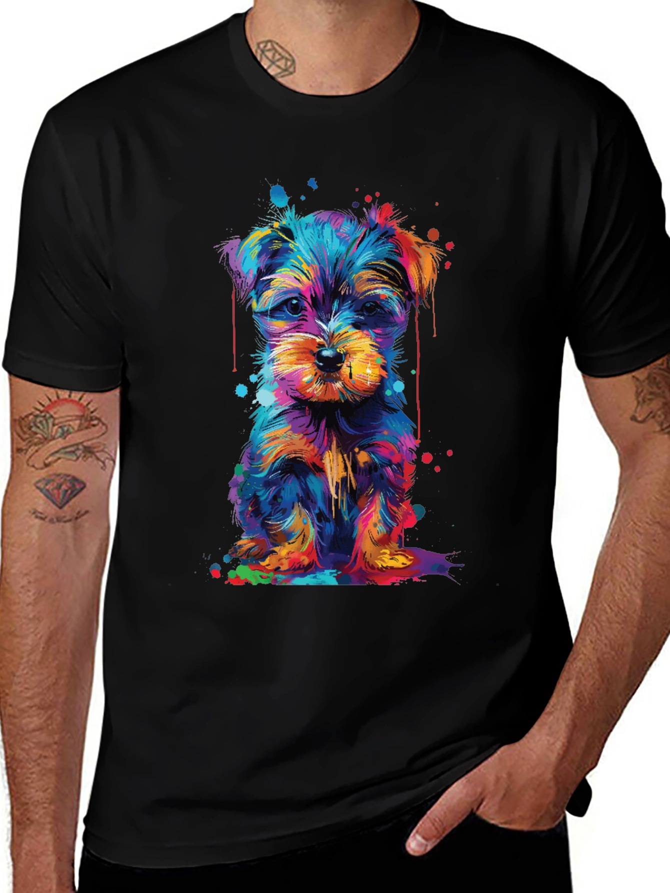 Colorful Yorkshire Terrier Graphic Black T-Shirt