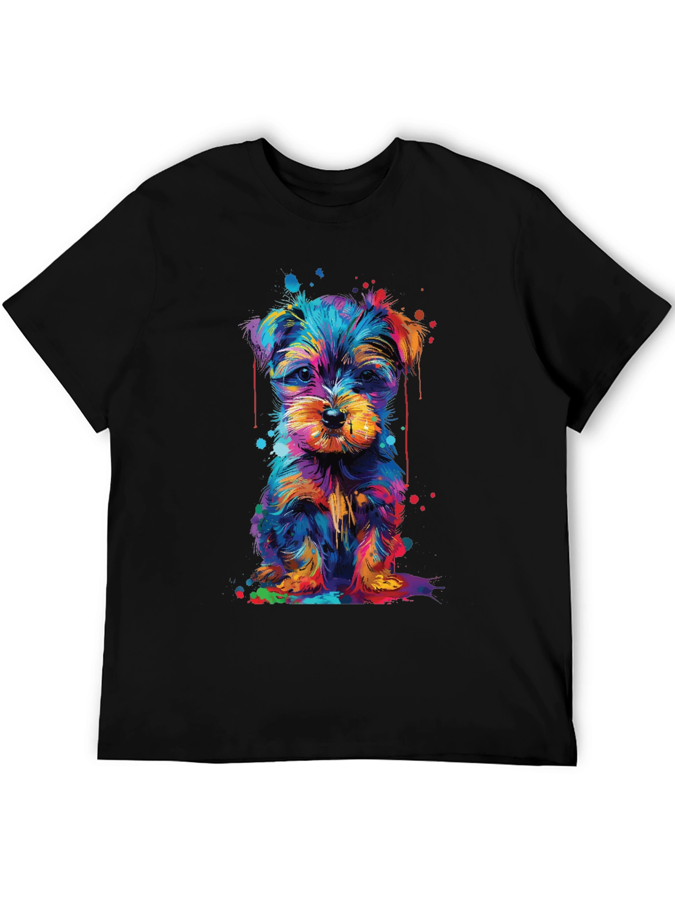Colorful Yorkshire Terrier Graphic Black T-Shirt