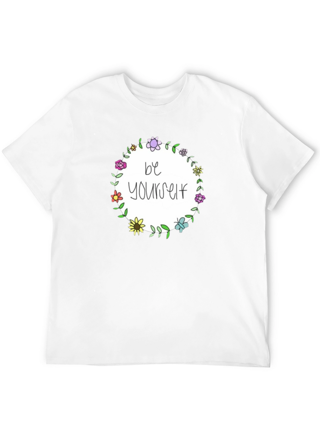 Be Yourself Floral Wreath Black T-Shirt