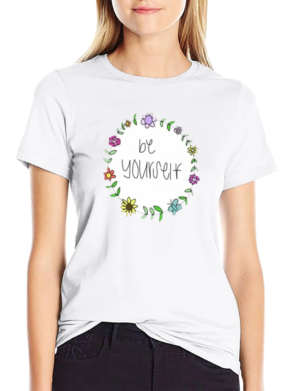 Be Yourself Floral Wreath Black T-Shirt