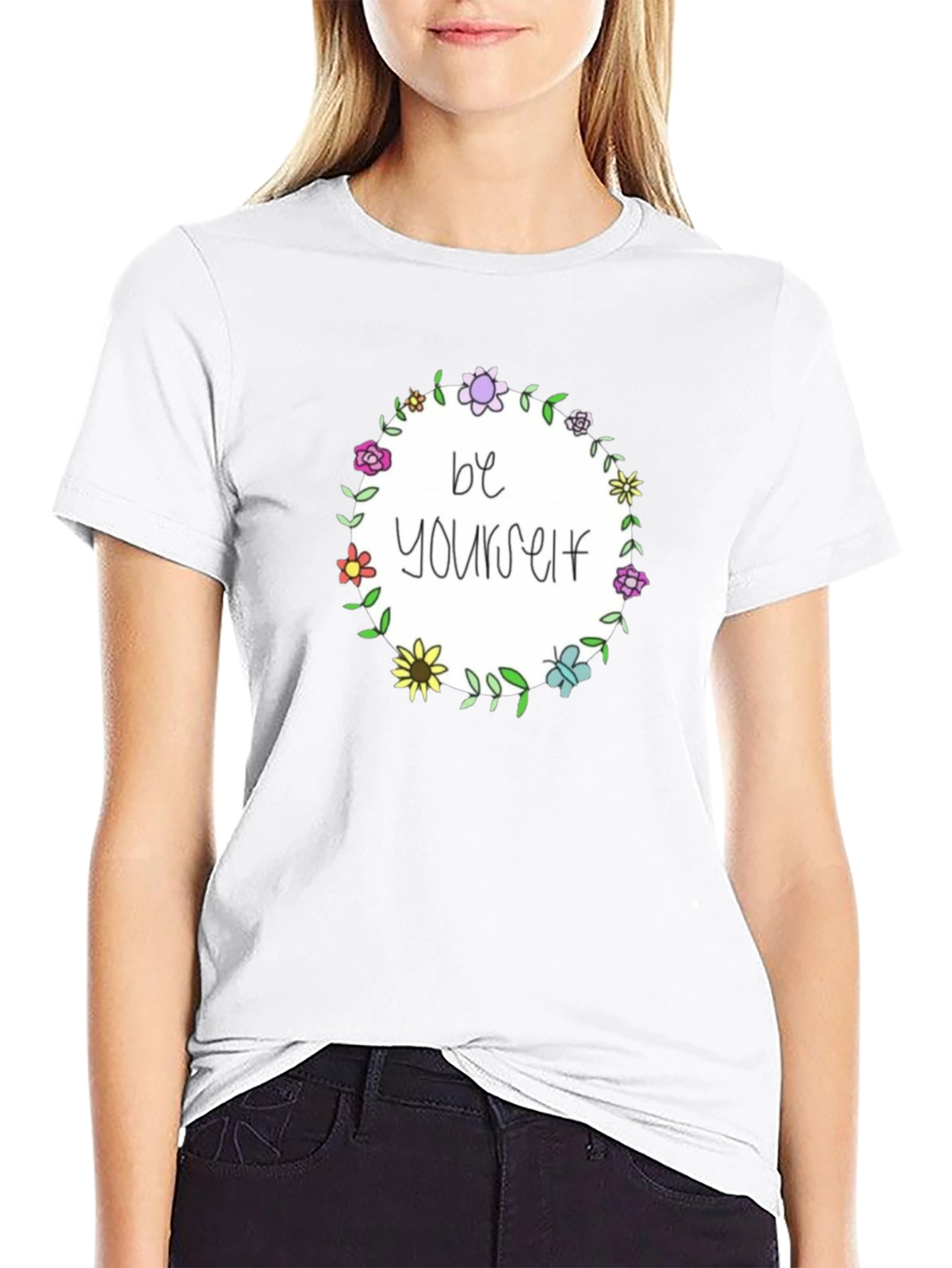 Be Yourself Floral Wreath Black T-Shirt