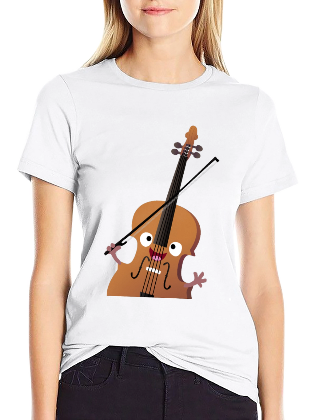 Funny Cello Cartoon Graphic Black T-Shirt