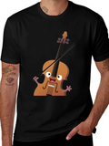 Funny Cello Cartoon Graphic Black T-Shirt