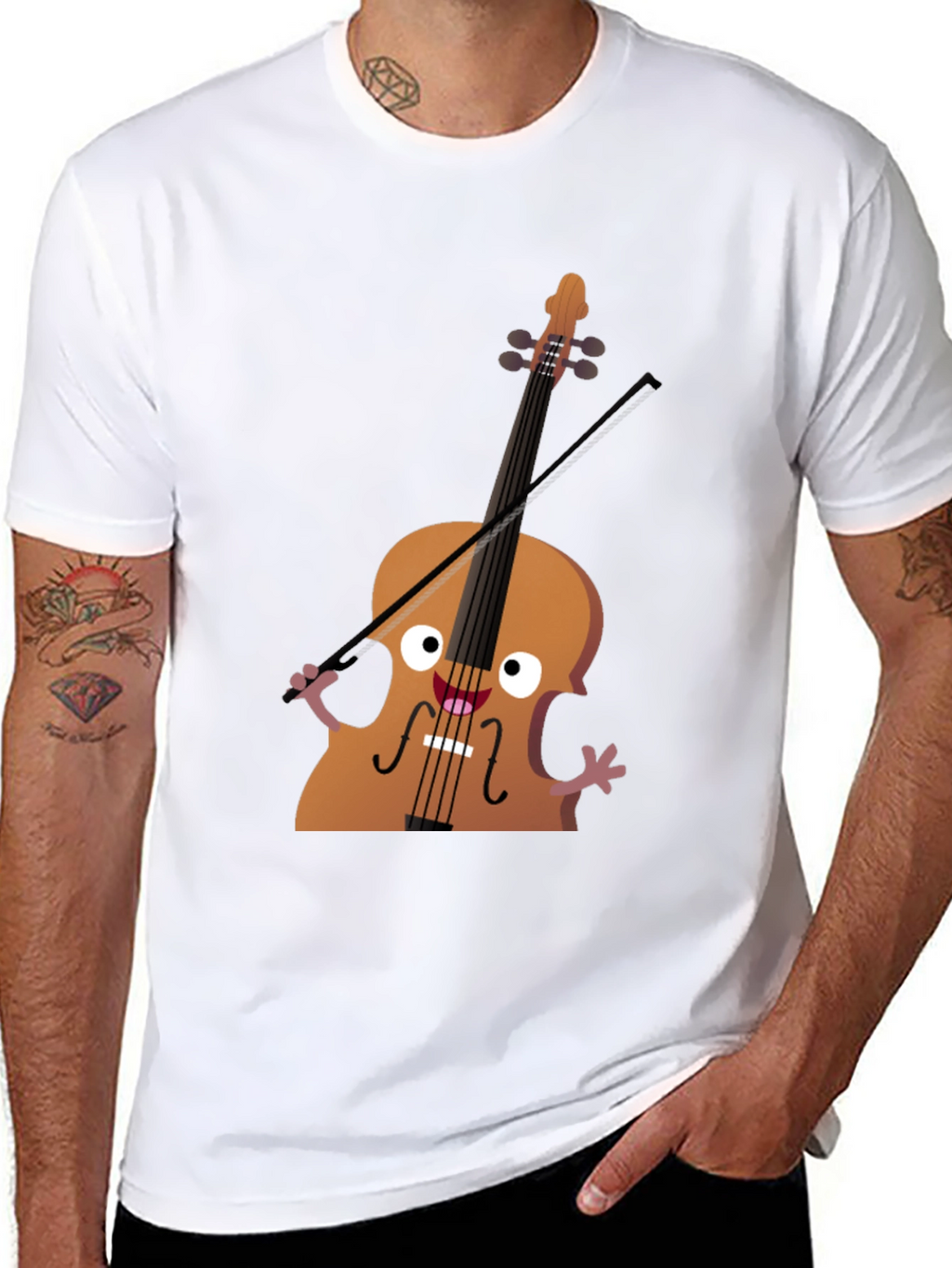Funny Cello Cartoon Graphic Black T-Shirt