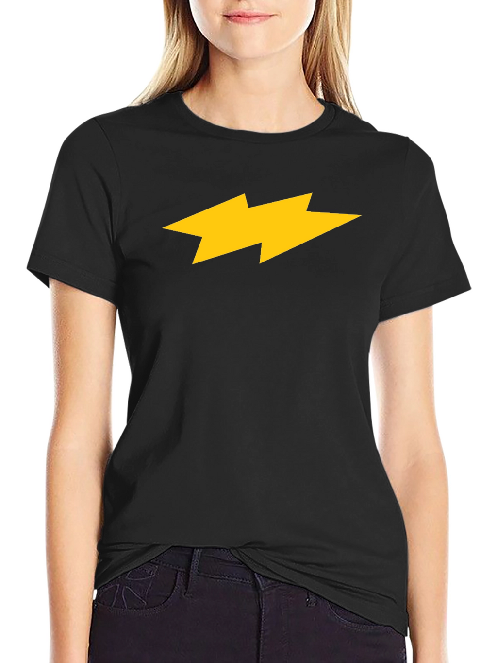 Black T-Shirt with Yellow Lightning Bolt Design