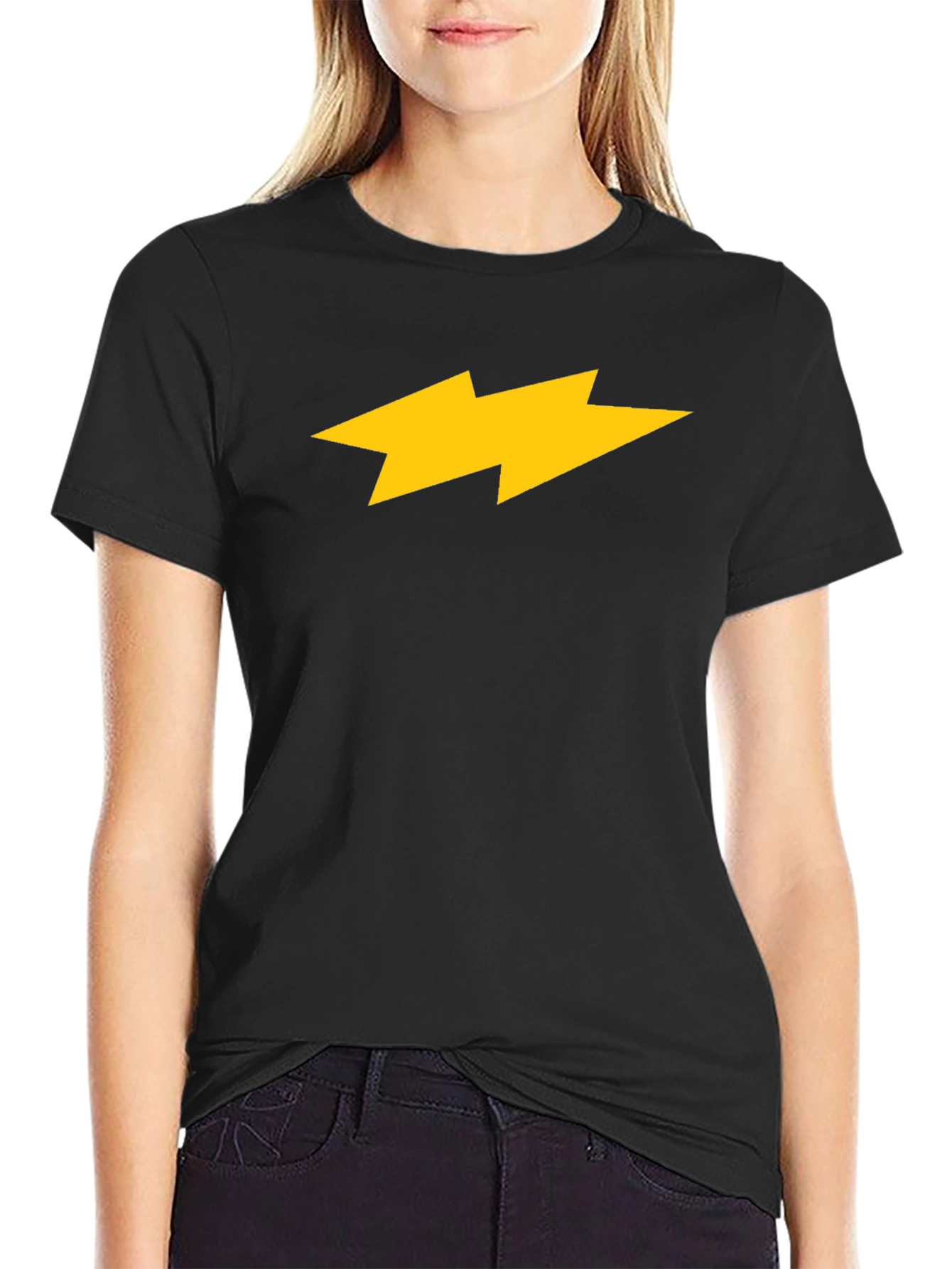 Black T-Shirt with Yellow Lightning Bolt Design