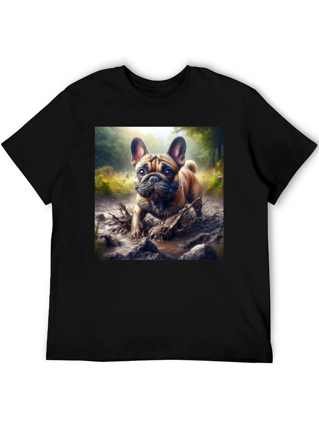 Bulldog Muddy Paws Graphic Tee - Black Cotton