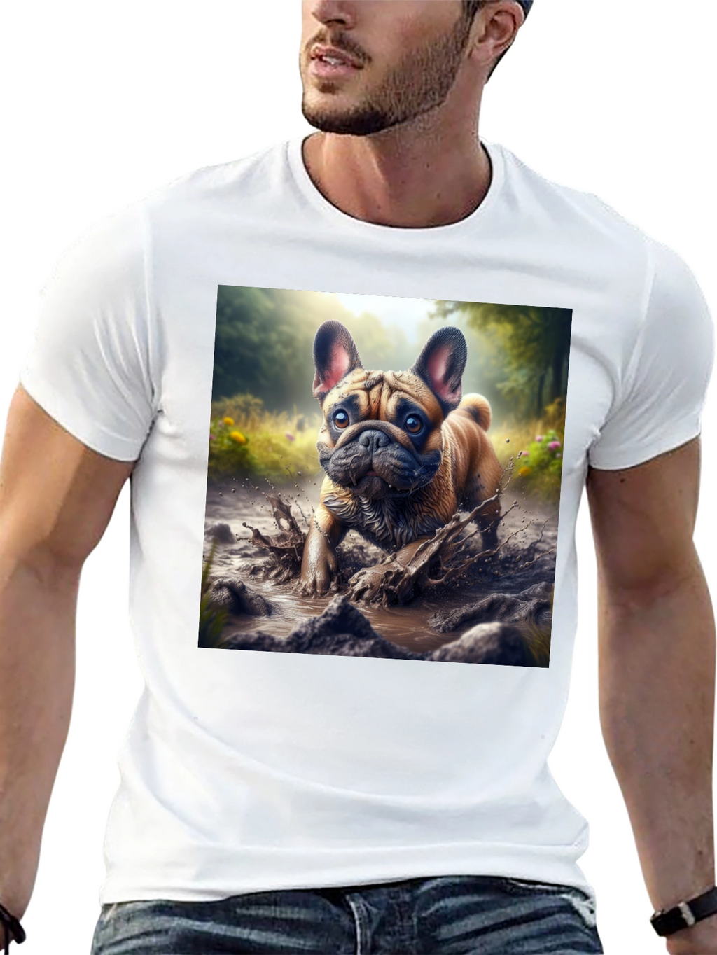 Bulldog Muddy Paws Graphic Tee - Black Cotton