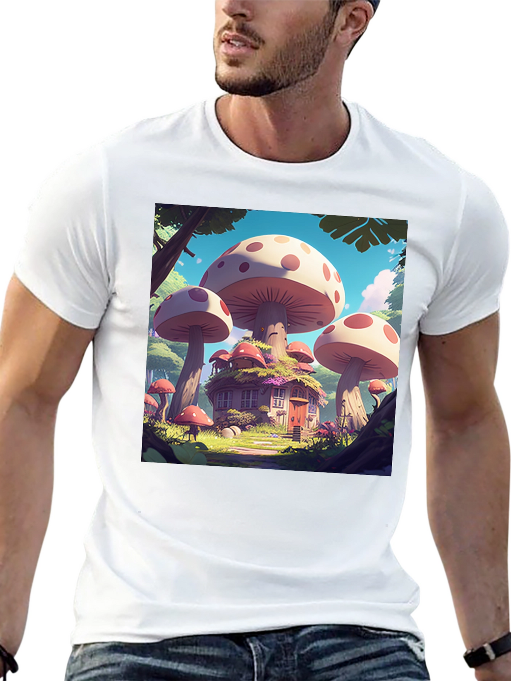 Mushroom House Graphic Tee - Whimsical Forest Design