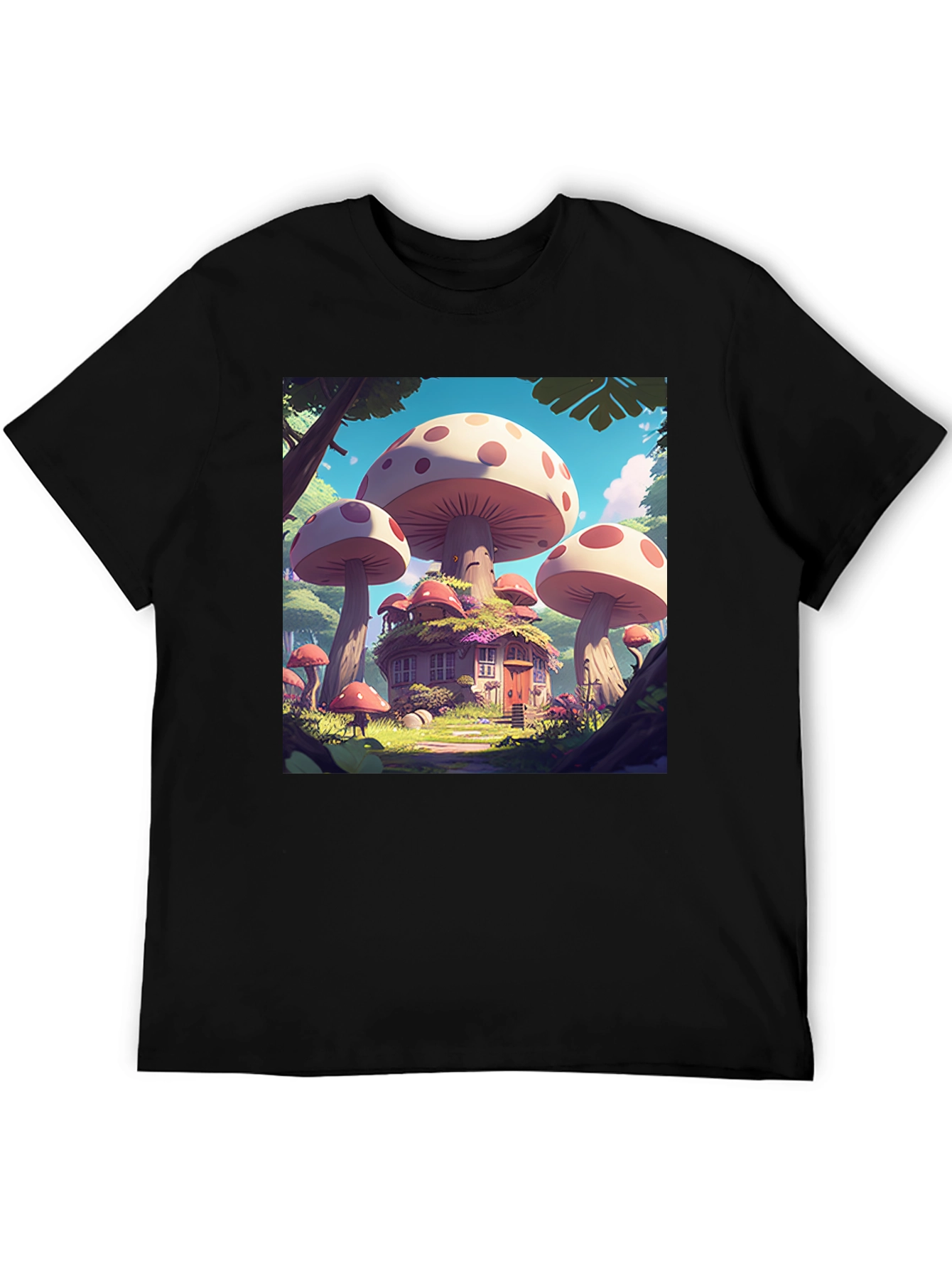 Mushroom House Graphic Tee - Whimsical Forest Design