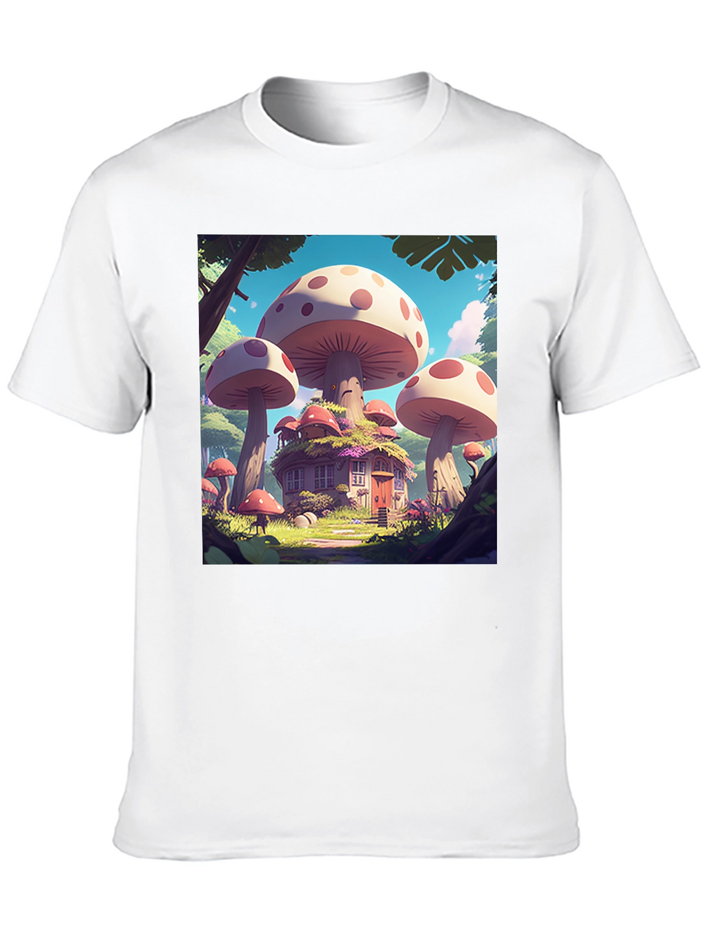Mushroom House Graphic Tee - Whimsical Forest Design