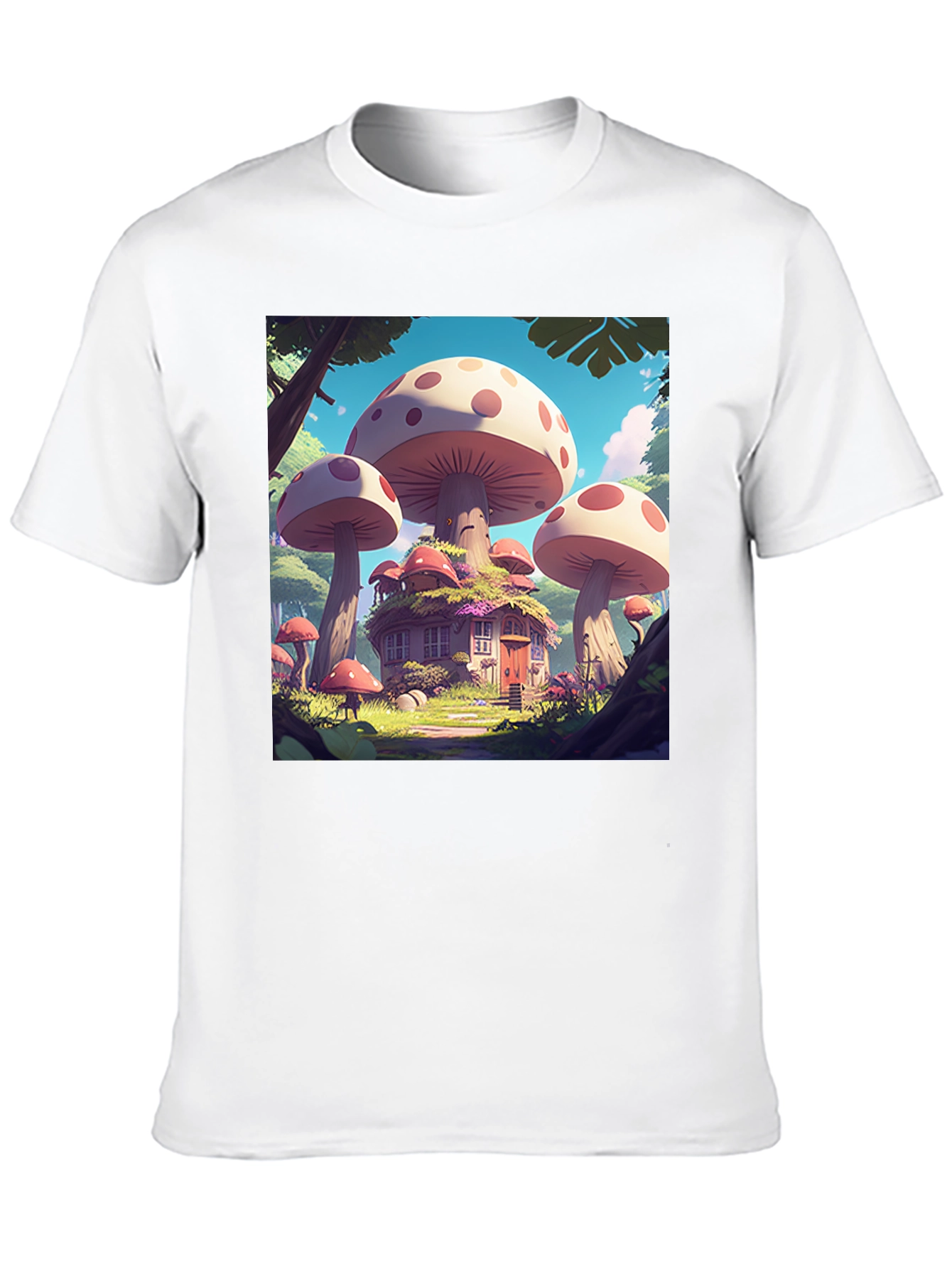 Mushroom House Graphic Tee - Whimsical Forest Design