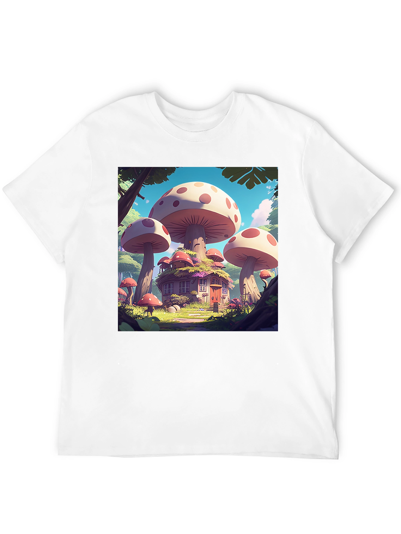 Mushroom House Graphic Tee - Whimsical Forest Design