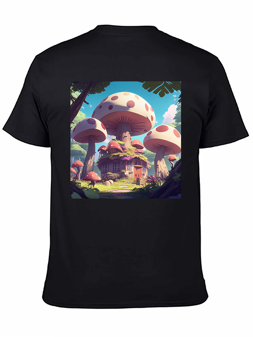 Mushroom House Graphic Tee - Whimsical Forest Design