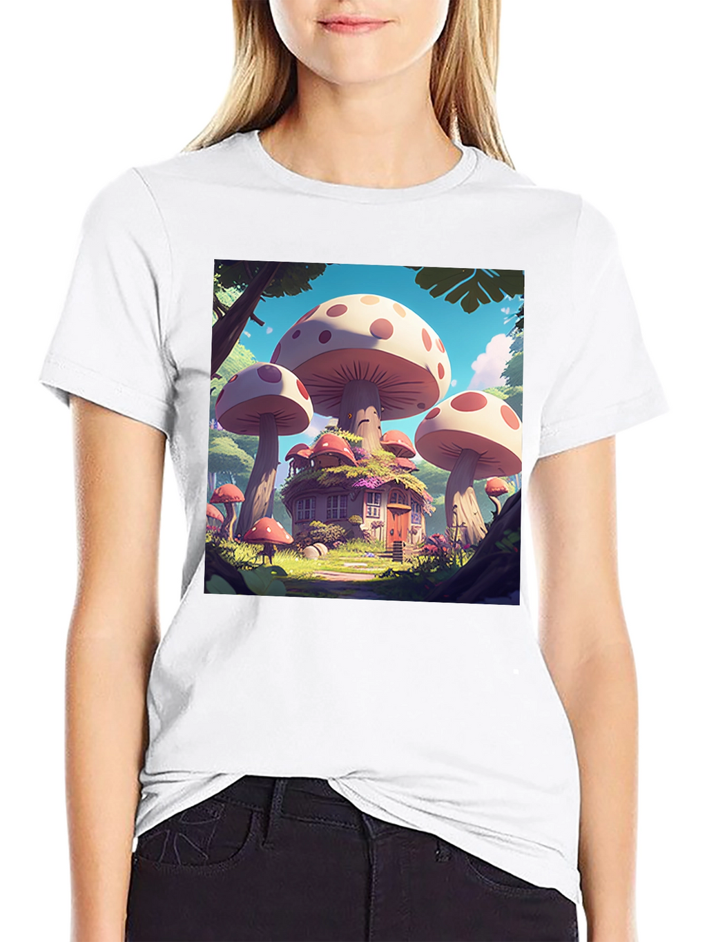 Mushroom House Graphic Tee - Whimsical Forest Design