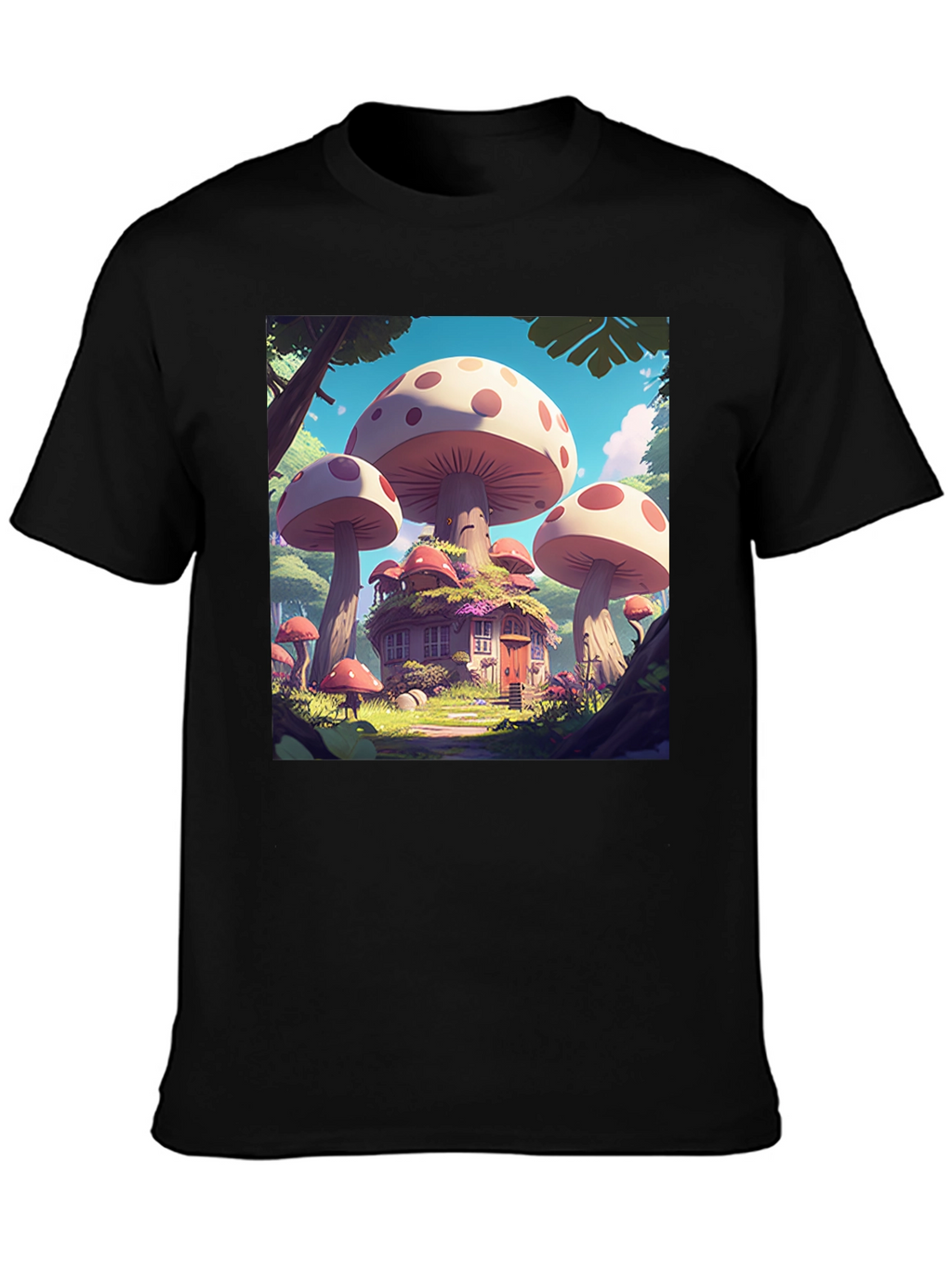 Mushroom House Graphic Tee - Whimsical Forest Design