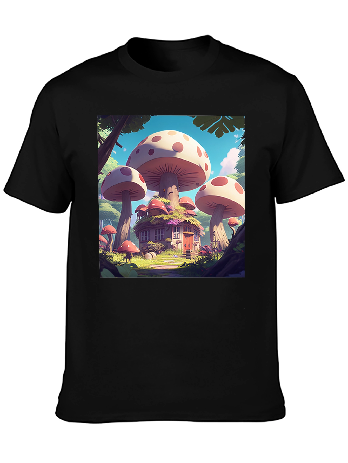 Mushroom House Graphic Tee - Whimsical Forest Design