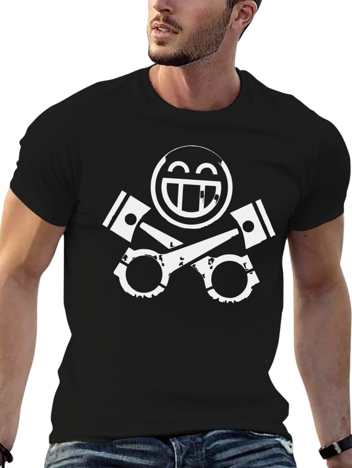 Edgy Mechanic Smiley Face Graphic Tee