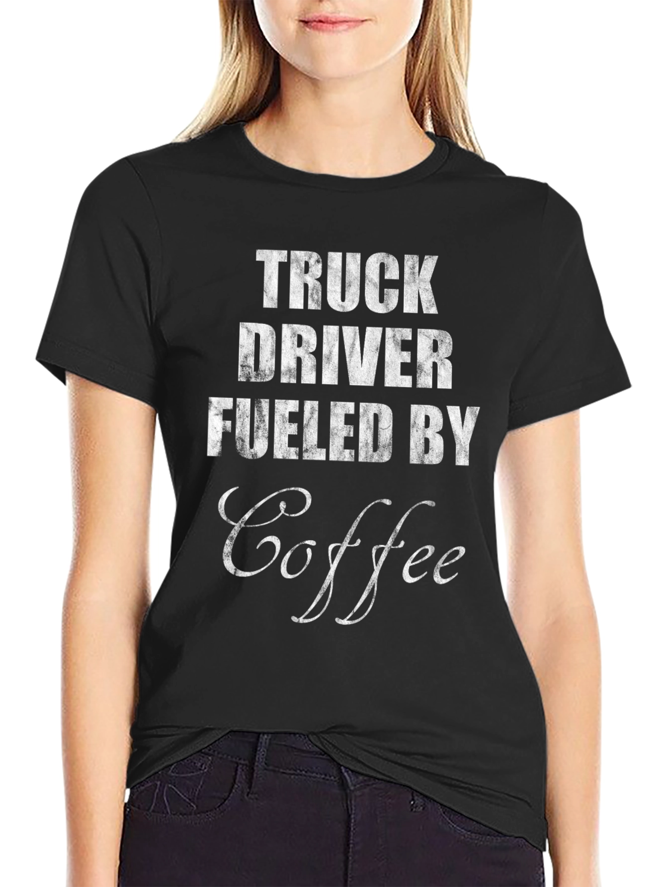 Truck Driver Fueled By Coffee Graphic Tee - Black