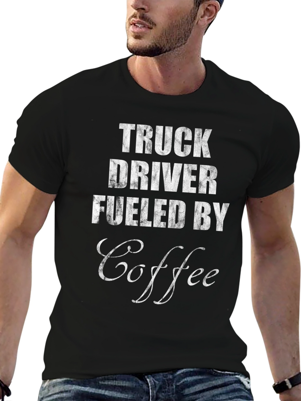Truck Driver Fueled By Coffee Graphic Tee - Black