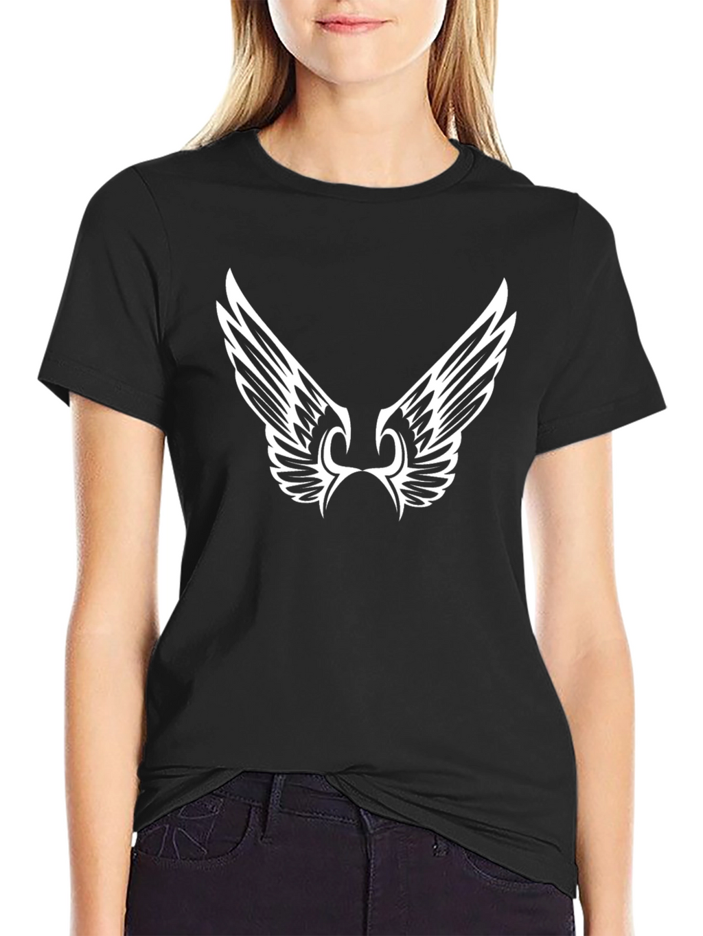 Black Graphic Tee - Angel Wings Design