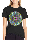 Abstract Mandala Graphic Print Black T-Shirt