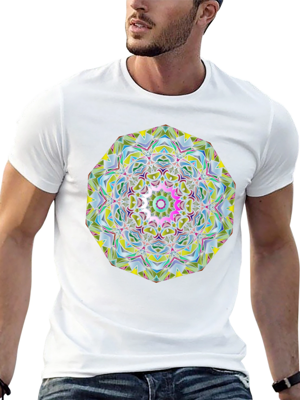 Abstract Mandala Graphic Print Black T-Shirt