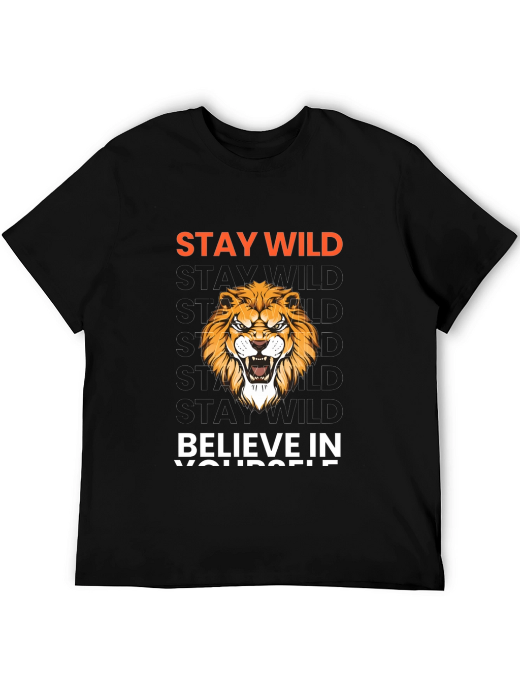 Stay Wild Lion Graphic Print Black T-Shirt