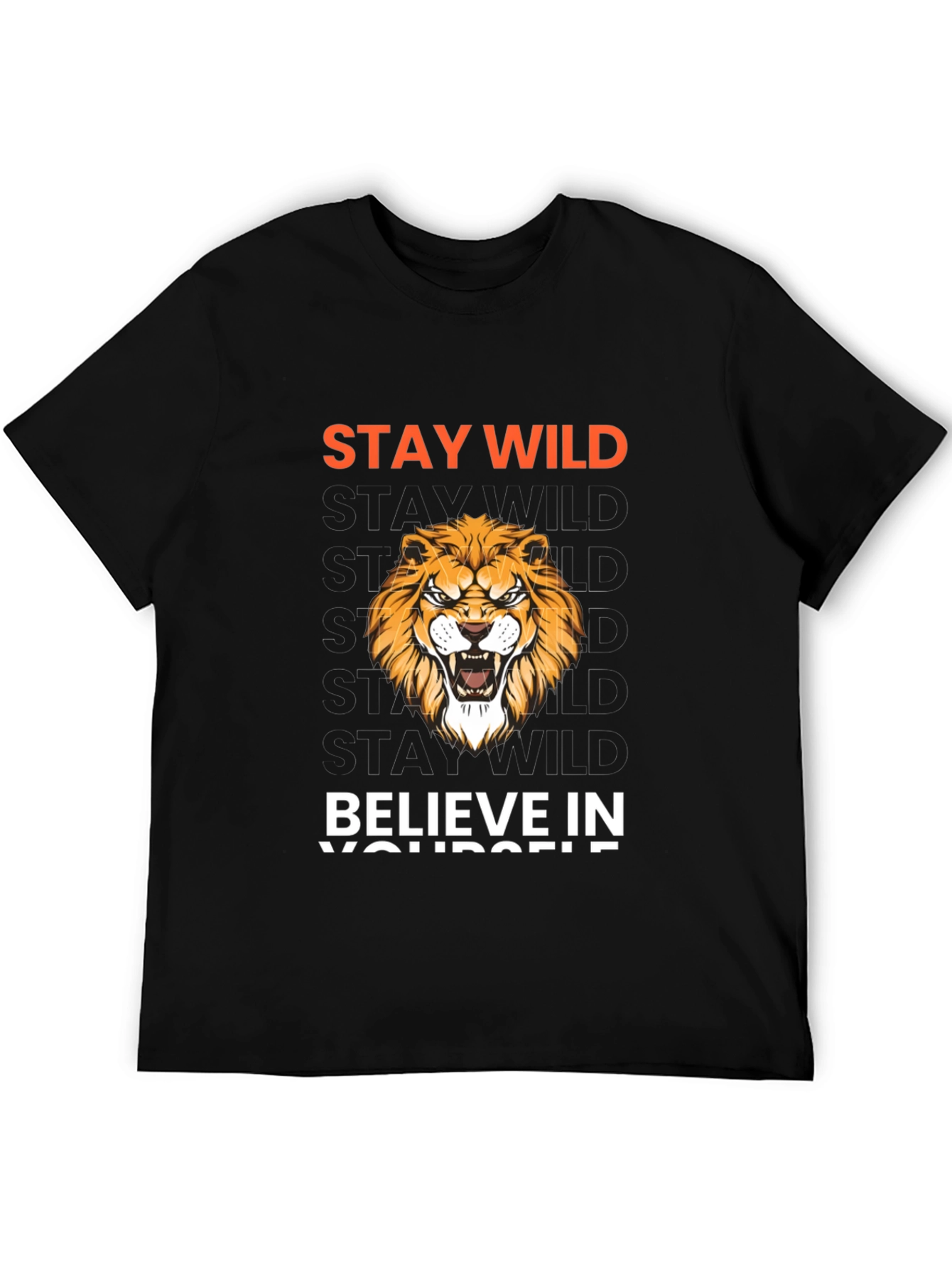 Stay Wild Lion Graphic Print Black T-Shirt