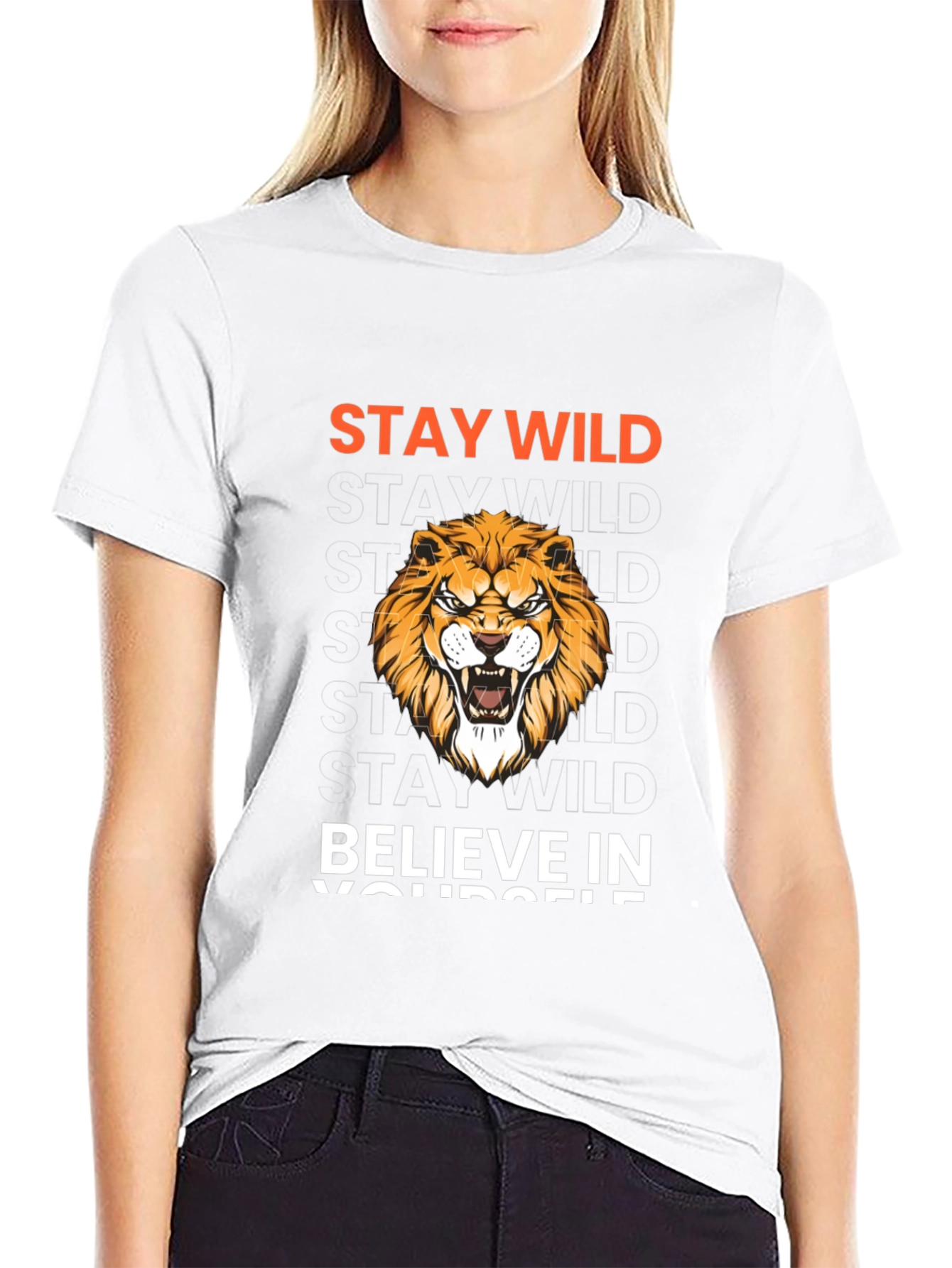 Stay Wild Lion Graphic Print Black T-Shirt