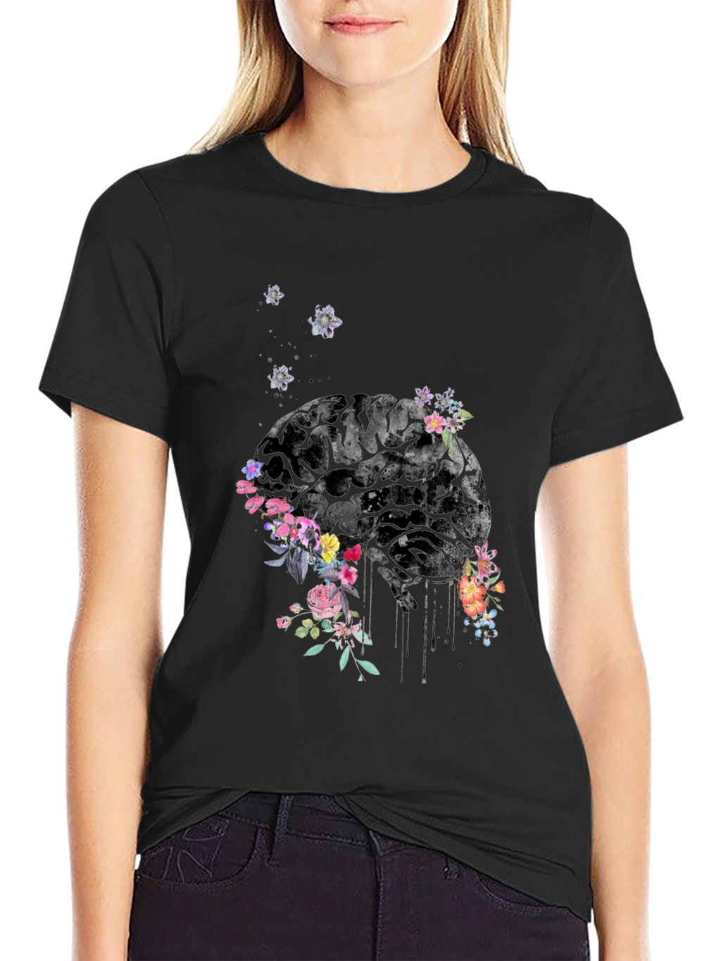 Floral Brain Graphic Tee - Unique Mens T-Shirt