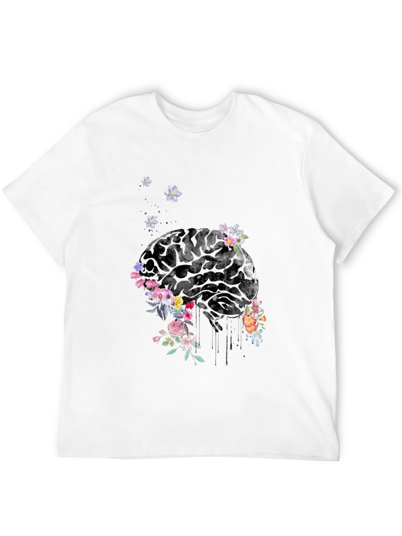 Floral Brain Graphic Tee - Unique Mens T-Shirt
